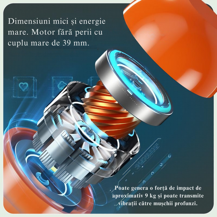 Aparat de Masaj Profesional VarioShop®, tip pistol cu 9 viteze, 4 capete interschimbabile, pentru cap/coloana/umeri/picioare, reincarcabil, putere 30W, 4200 rpm, Baterie Lithium 1500 mAh, Afisaj LED, [7]