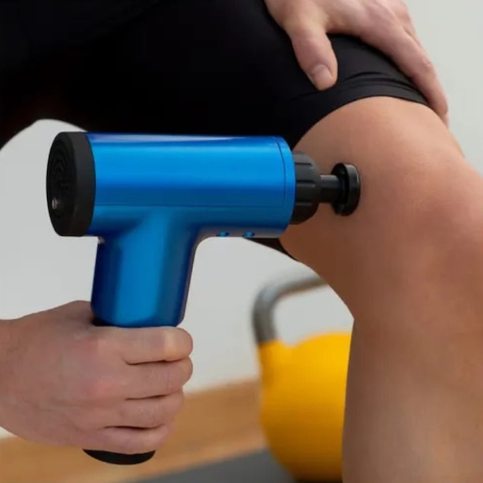 Aparat de masaj profesional VarioShop®, tip pistol, pentru corp, spate si picioare, 7 capete interschimbabile, baterie de mare capacitate, ajustare intensitate, ideal pentru relaxare musculara, Albast [5]