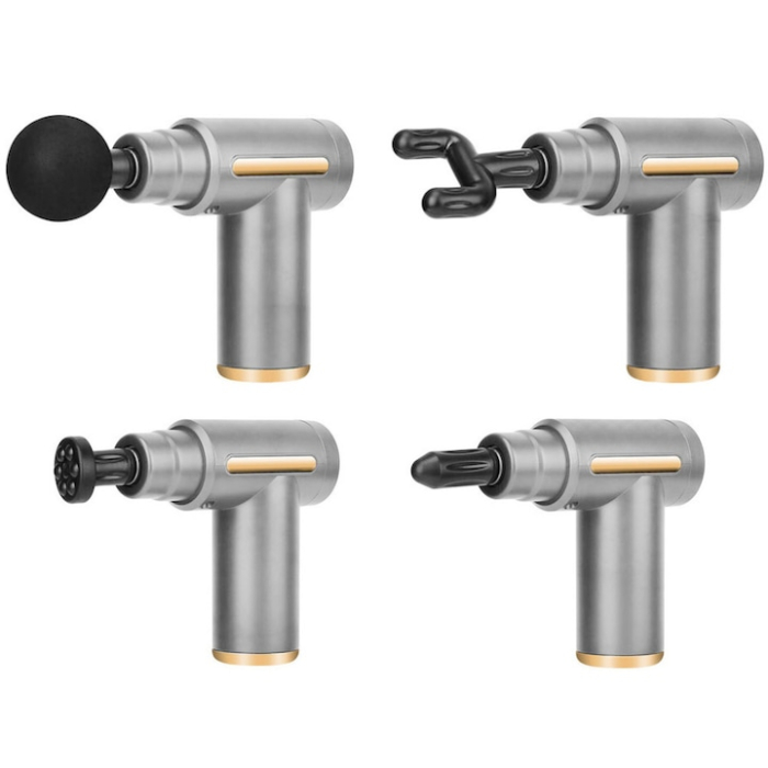 Aparat de masaj tip pistol VarioShop®, 4 capete, 6 viteze, baterie 1800 mAh, pentru relaxare musculară, gri [8]