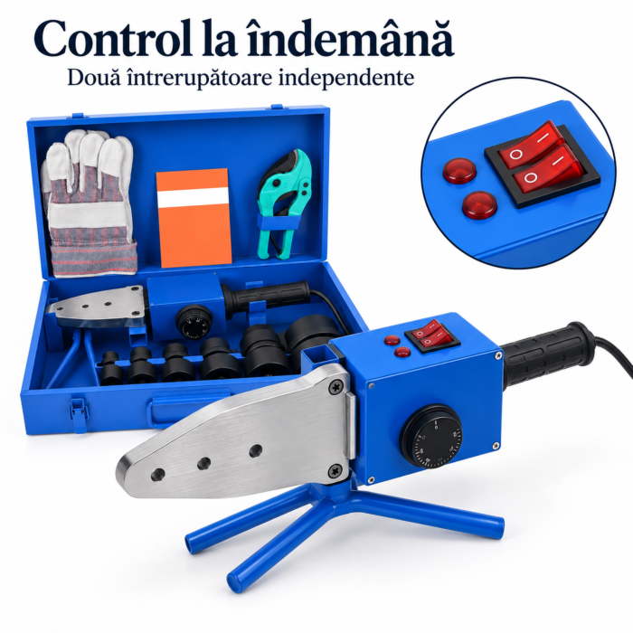 Aparat de sudura tevi VarioShop®, prin polifuziune, putere maxima 2720W, 7 matrite 16-63 mm, termostat 0-300°C, incalzire dubla independenta, accesorii si cutie metalica [3]