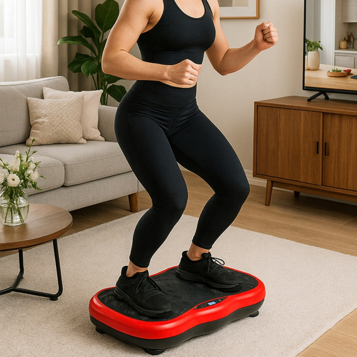 Aparat de vibromasaj VarioShop®, platforma cu vibratii pentru fitness si masaj picioare, 120 niveluri de intensitate, telecomanda, benzi de rezistenta, 200W, 48 x 32 x 12 cm, rosu [8]