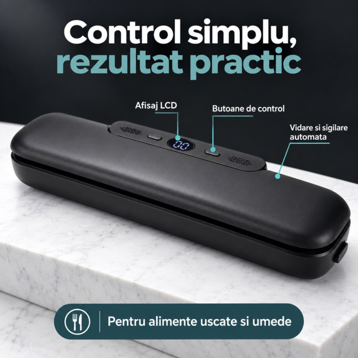 Aparat de vidat alimente VarioShop®, pentru ambalare si sigilare automata, afisaj LCD, latime de sigilare 28 cm, metal si plastic, negru [6]