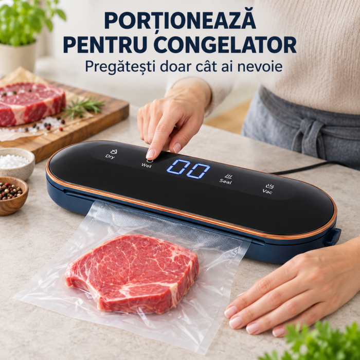Aparat de vidat alimente VarioShop, pentru pungi si recipiente cu valva, 4 functii, 10 pungi incluse, furtun, vacuum pana la -60 kPa, 90 W, sigilare 30 cm [4]