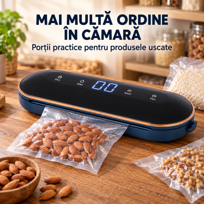 Aparat de vidat alimente VarioShop, pentru pungi si recipiente cu valva, 4 functii, 10 pungi incluse, furtun, vacuum pana la -60 kPa, 90 W, sigilare 30 cm [5]