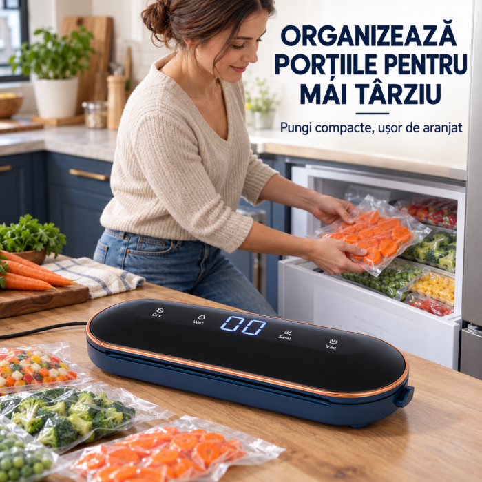 Aparat de vidat alimente VarioShop, pentru pungi si recipiente cu valva, 4 functii, 10 pungi incluse, furtun, vacuum pana la -60 kPa, 90 W, sigilare 30 cm [7]