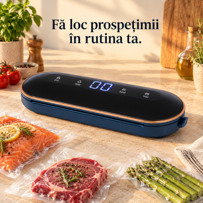 Aparat de vidat alimente VarioShop, pentru pungi si recipiente cu valva, 4 functii, 10 pungi incluse, furtun, vacuum pana la -60 kPa, 90 W, sigilare 30 cm [2]