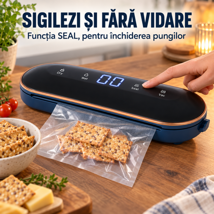 Aparat de vidat alimente VarioShop, pentru pungi si recipiente cu valva, 4 functii, 10 pungi incluse, furtun, vacuum pana la -60 kPa, 90 W, sigilare 30 cm [8]