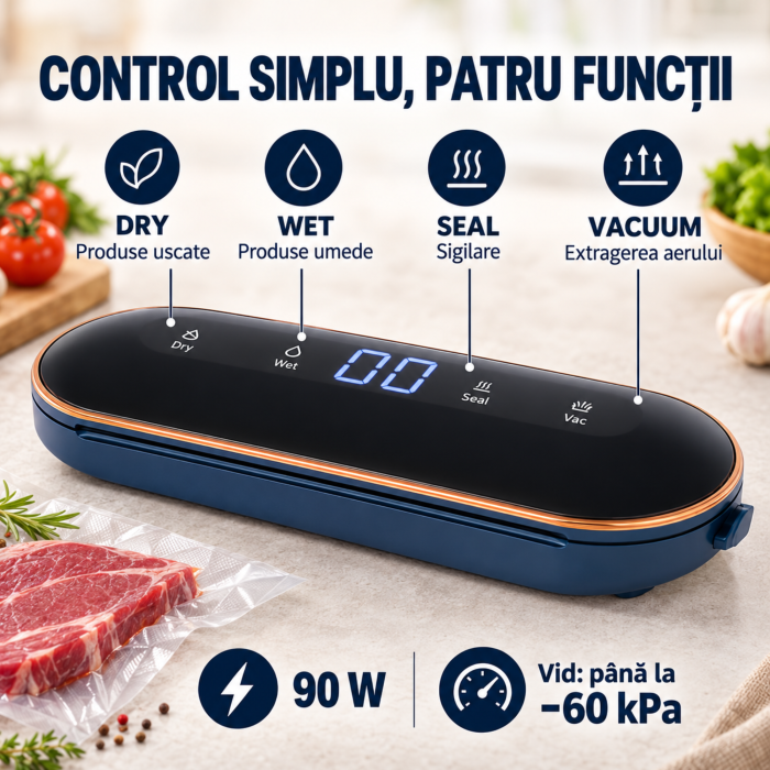 Aparat de vidat alimente VarioShop, pentru pungi si recipiente cu valva, 4 functii, 10 pungi incluse, furtun, vacuum pana la -60 kPa, 90 W, sigilare 30 cm [2]