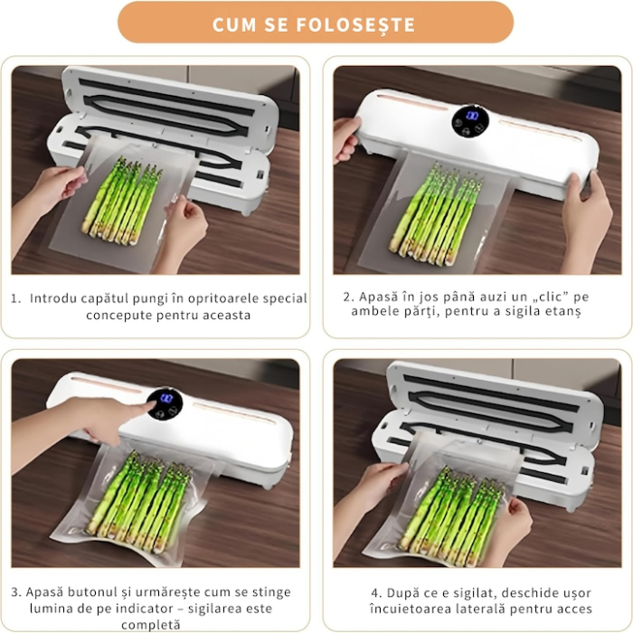 Aparat de vidat si sigilat VarioShop®, 120W, 220V, include 10 pungi, pastreaza alimentele proaspete, blocheaza mirosurile, ideal pentru carne, legume si fructe, 33x8x5 cm [3]
