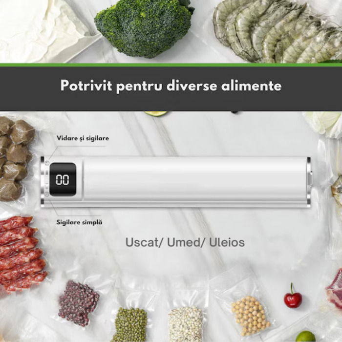 Aparat de vidat si sigilat VarioShop®, 300W, putere de aspirare 60kPa, cu 10 pungi incluse, sistem automat, afisaj LCD, ideal pentru carne, legume, fructe, alb [3]