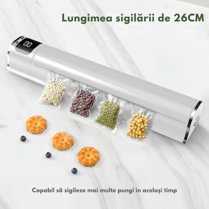 Aparat de vidat si sigilat VarioShop®, 300W, putere de aspirare 60kPa, cu 10 pungi incluse, sistem automat, afisaj LCD, ideal pentru carne, legume, fructe, alb [5]