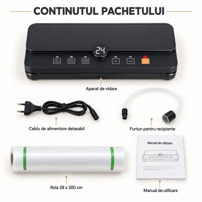 Aparat de vidat și sigilat VarioShop®, pentru alimente uscate și umede, 110W, 6 moduri, tăietor folie încorporat, lățime sac 30 cm, negru [9]