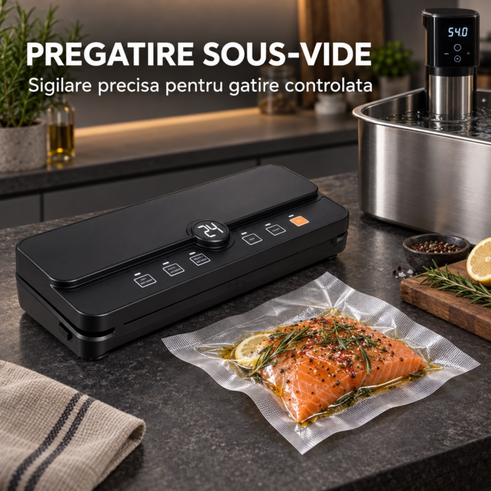 Aparat de vidat și sigilat VarioShop®, pentru alimente uscate și umede, 110W, 6 moduri, tăietor folie încorporat, lățime sac 30 cm, negru [10]