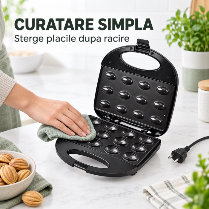 Aparat electric pentru copt nuci VarioShop®, 12 forme, 750W, suprafață antiaderentă, indicator luminos, încălzire rapidă, termostat, 23 x 22,5 x 7 cm, negru [10]