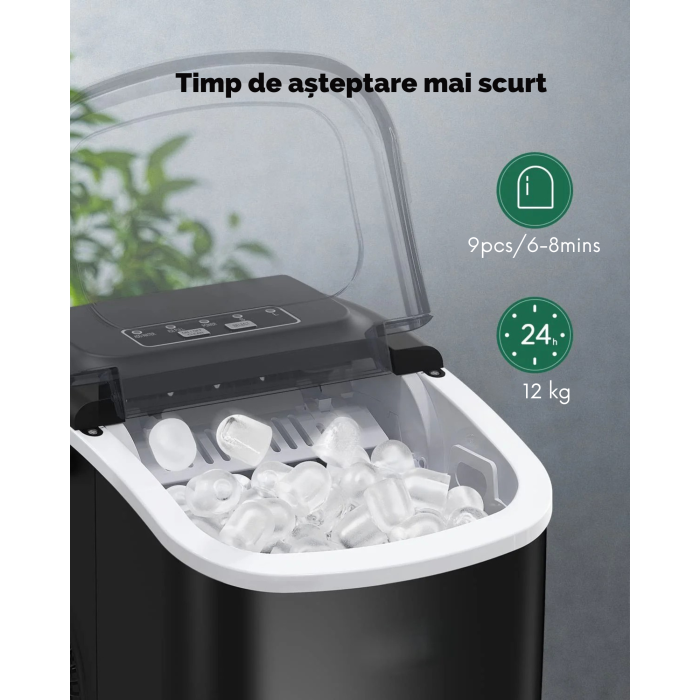 Aparat gheata VarioShop® 1.2L, productie rapida 12kg/24h, 2 dimensiuni cuburi, racire cu compresor, rezervor apa, pentru casa si petreceri, 220-240V [4]