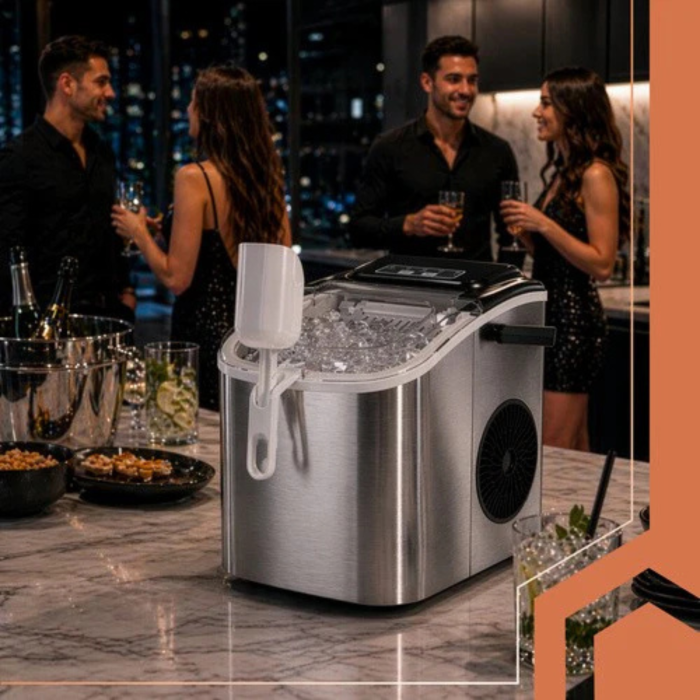 Aparat gheata VarioShop® 1.2L, productie rapida 12kg/24h, 2 dimensiuni cuburi, rezervor apa, compresor silentios, pentru casa si petreceri, argintiu, 29 x 27.5 cm [7]