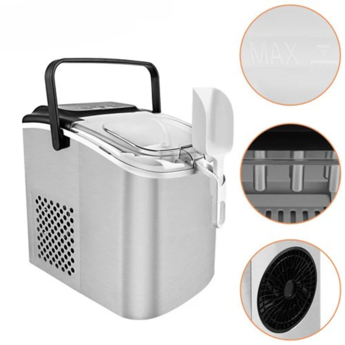 Aparat gheata VarioShop® 1.2L, productie rapida 12kg/24h, 2 dimensiuni cuburi, rezervor apa, compresor silentios, pentru casa si petreceri, argintiu, 29 x 27.5 cm [4]