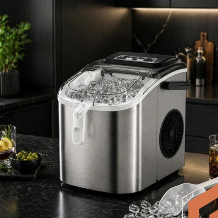 Aparat gheata VarioShop® 1.2L, productie rapida 12kg/24h, 2 dimensiuni cuburi, rezervor apa, compresor silentios, pentru casa si petreceri, argintiu, 29 x 27.5 cm [11]
