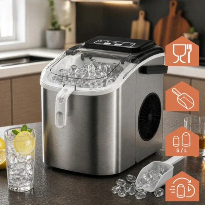 Aparat gheata VarioShop® 1.2L, productie rapida 12kg/24h, 2 dimensiuni cuburi, rezervor apa, compresor silentios, pentru casa si petreceri, argintiu, 29 x 27.5 cm [6]