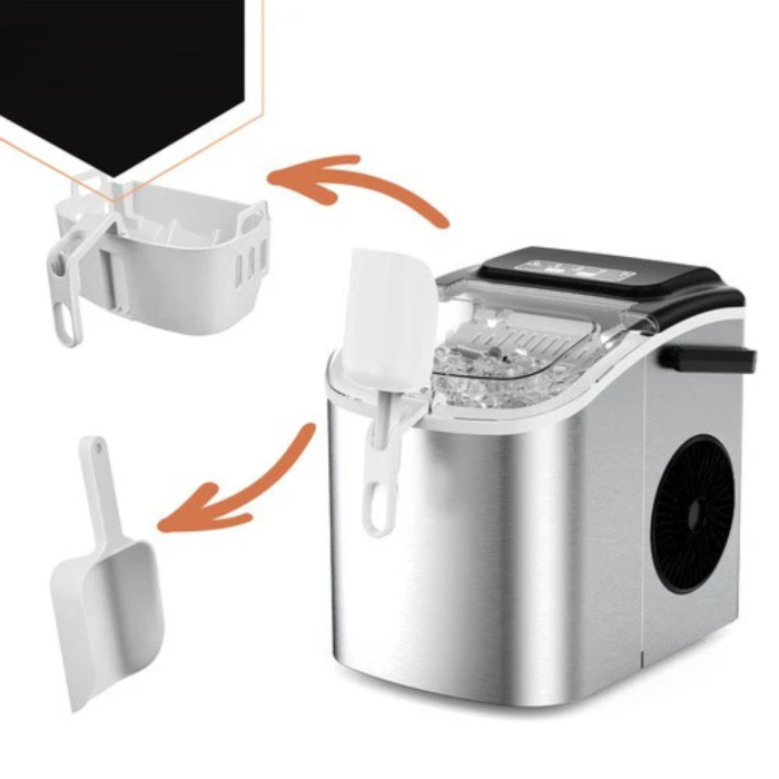 Aparat gheata VarioShop® 1.2L, productie rapida 12kg/24h, 2 dimensiuni cuburi, rezervor apa, compresor silentios, pentru casa si petreceri, argintiu, 29 x 27.5 cm [2]