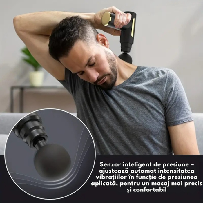 Aparat pentru masaj profesional VarioShop®, tip pistol, 25W, 6 viteze reglabil, 4 capete de masaj interschimbabile, autonomie 3 ore, motor silentios, 1200mAh, culoare neagra [5]