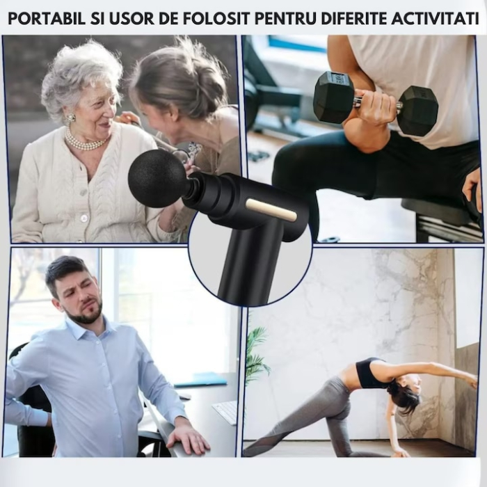 Aparat pentru masaj profesional VarioShop®, tip pistol, 25W, 6 viteze reglabil, 4 capete de masaj interschimbabile, autonomie 3 ore, motor silentios, 1200mAh, culoare neagra [10]