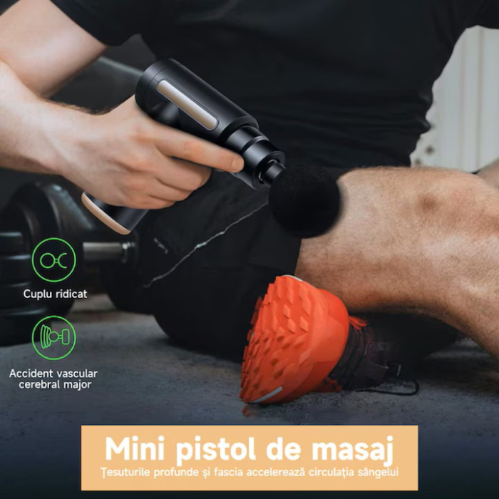 Aparat pentru masaj profesional VarioShop®, tip pistol, 25W, 6 viteze reglabil, 4 capete de masaj interschimbabile, autonomie 3 ore, motor silentios, 1200mAh, culoare neagra [8]
