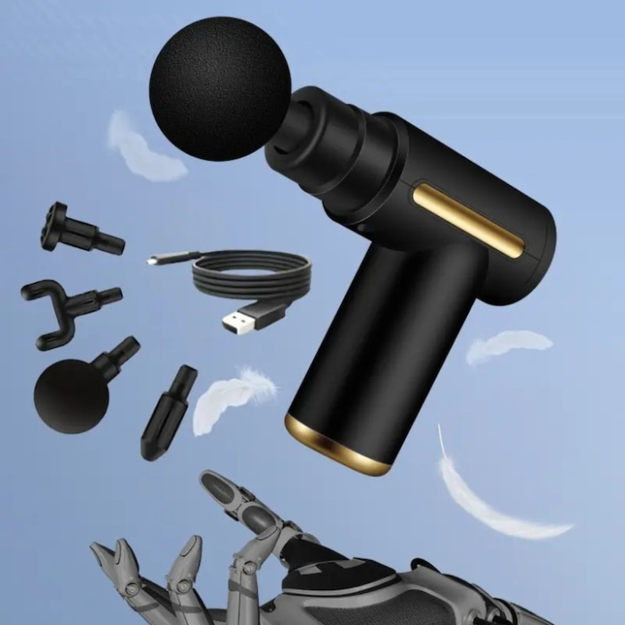 Aparat pentru masaj profesional VarioShop®, tip pistol, 25W, 6 viteze reglabil, 4 capete de masaj interschimbabile, autonomie 3 ore, motor silentios, 1200mAh, culoare neagra [16]