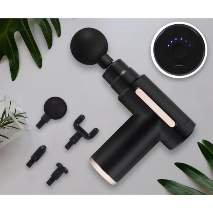 Aparat pentru masaj profesional VarioShop®, tip pistol, 25W, 6 viteze reglabil, 4 capete de masaj interschimbabile, autonomie 3 ore, motor silentios, 1200mAh, culoare neagra [14]