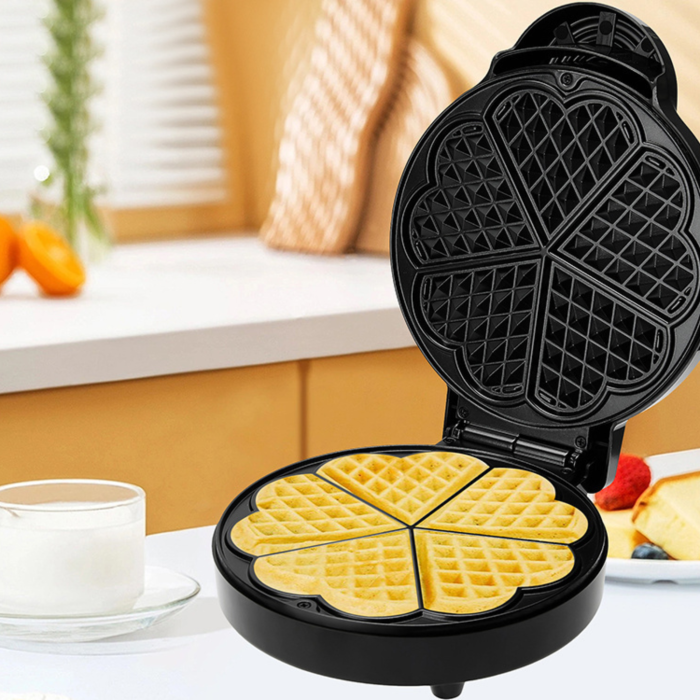 Aparat pentru vafe VarioShop®, 1000W, 5 vafe in forma de inima, invelis antiaderent, incalzire rapida, indicator luminos, negru, 26.5x20x10 cm [8]
