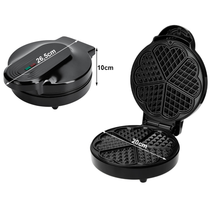 Aparat pentru vafe VarioShop®, 1000W, 5 vafe in forma de inima, invelis antiaderent, incalzire rapida, indicator luminos, negru, 26.5x20x10 cm [7]