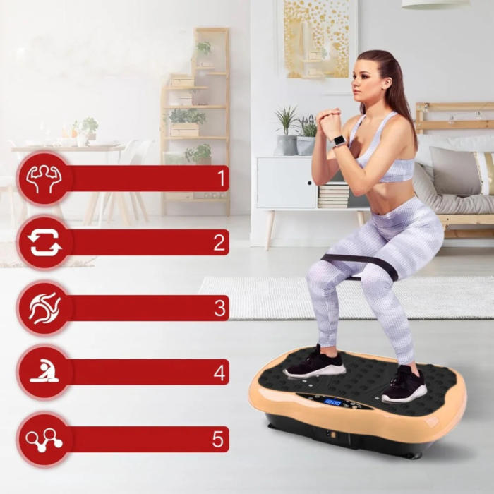 Aparat vibromasaj VarioShop®, pentru fitness acasa, 80 niveluri, 5 programe, Bluetooth, telecomanda, 200W, greutate maxima 150 kg, benzi incluse [3]