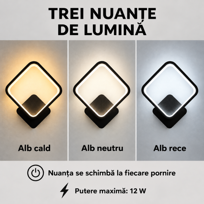 Aplica LED perete VarioShop®, pentru iluminat interior, lumina calda, neutra si rece, schimbare la pornire, iluminare sus-jos, 12 W, otel si PP, neagra [8]