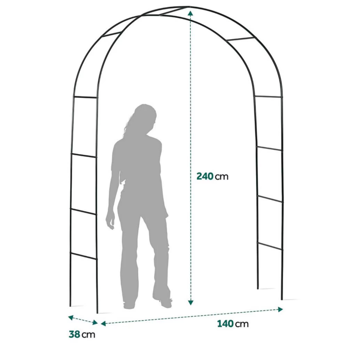 Arcada de gradina VarioShop®, tip pergola, pentru trandafiri si plante cataratoare, structura din otel vopsit, 240 x 140 x 38 cm, verde inchis [4]