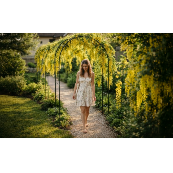 Arcada de gradina VarioShop®, tip pergola, pentru trandafiri si plante cataratoare, structura din otel vopsit, 240 x 140 x 38 cm, verde inchis [5]