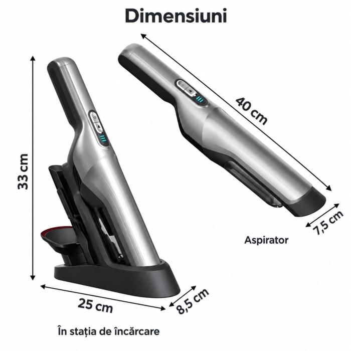 Aspirator auto 3 in 1 portabil VarioShop®, pentru masina si casa, motor BLDC, 100 W, 16.000 Pa, filtru HEPA, statie de incarcare, negru/gri [4]
