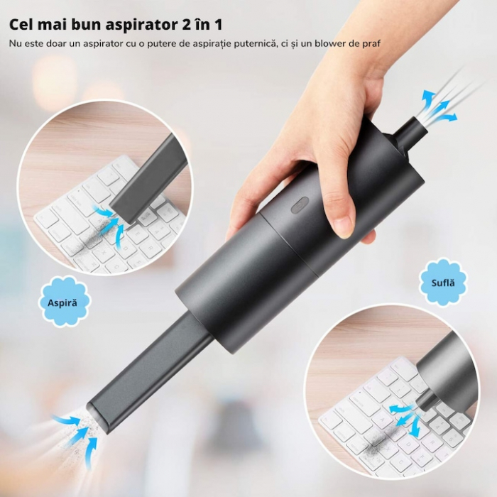 Aspirator auto multifunctional VarioShop®, pentru casa si masina, 3 accesorii incluse: duza ingusta si medie, duza tip perie, Portabil, compact, 120w, filtru HEPA, Negru [7]