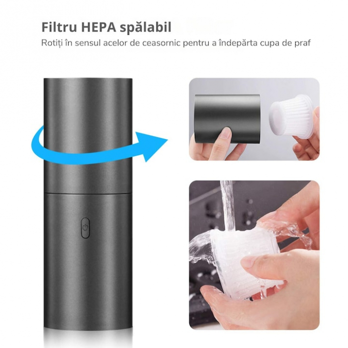 Aspirator auto multifunctional VarioShop®, pentru casa si masina, 3 accesorii incluse: duza ingusta si medie, duza tip perie, Portabil, compact, 120w, filtru HEPA, Negru [8]
