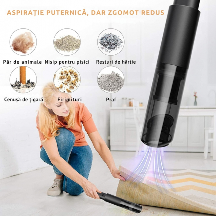Aspirator auto multifunctional VarioShop®, pentru casa si masina, 3 accesorii incluse: duza ingusta si medie, duza tip perie, Portabil, compact, 120w, filtru HEPA, Negru [3]