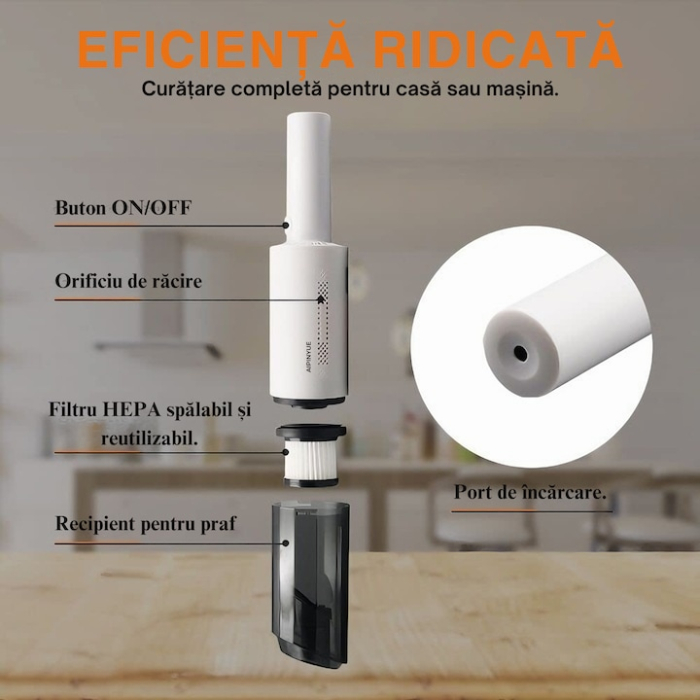 Aspirator auto multifunctional VarioShop®, pentru casa si masina, 3 accesorii incluse: duza ingusta si medie, duza tip perie, Portabil, compact, 120w, filtru HEPA, Alb [2]