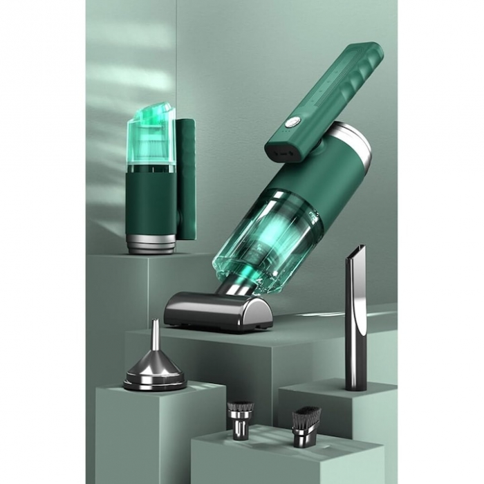 Aspirator Auto Portabil cu 5 accesorii+husa VarioShop®, Pentru uz caznic sau auto, Functie de aspirare, suflanta si vaccum, 2 viteze, 2 filtre hepa, 14000Pa, Putere 120W, Acumulator 2800 mAh, Incarcar [1]