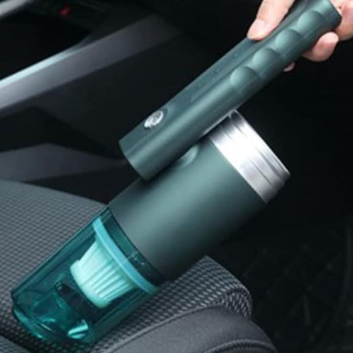 Aspirator Auto Portabil cu 5 accesorii+husa VarioShop®, Pentru uz caznic sau auto, Functie de aspirare, suflanta si vaccum, 2 viteze, 2 filtre hepa, 14000Pa, Putere 120W, Acumulator 2800 mAh, Incarcar [16]