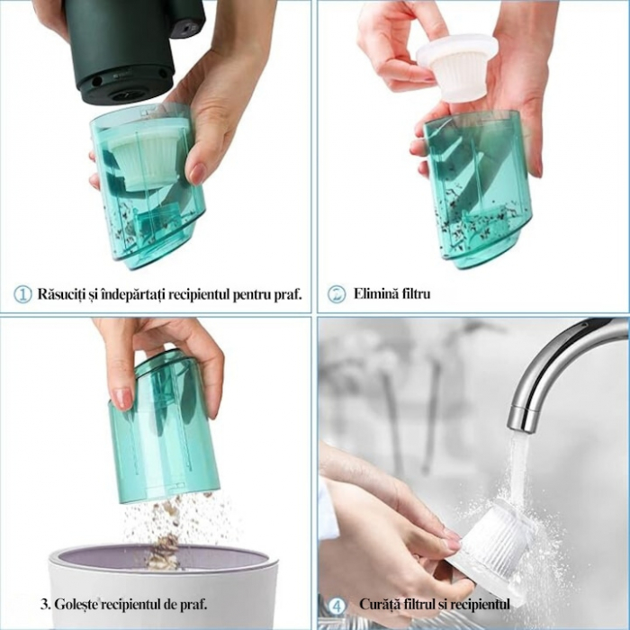 Aspirator Auto Portabil cu 5 accesorii+husa VarioShop®, Pentru uz caznic sau auto, Functie de aspirare, suflanta si vaccum, 2 viteze, 2 filtre hepa, 14000Pa, Putere 120W, Acumulator 2800 mAh, Incarcar [23]