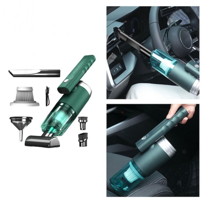 Aspirator Auto Portabil cu 5 accesorii+husa VarioShop®, Pentru uz caznic sau auto, Functie de aspirare, suflanta si vaccum, 2 viteze, 2 filtre hepa, 14000Pa, Putere 120W, Acumulator 2800 mAh, Incarcar [4]