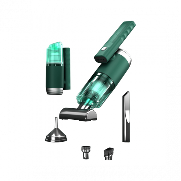 Aspirator Auto Portabil cu 5 accesorii+husa VarioShop®, Pentru uz caznic sau auto, Functie de aspirare, suflanta si vaccum, 2 viteze, 2 filtre hepa, 14000Pa, Putere 120W, Acumulator 2800 mAh, Incarcar [26]