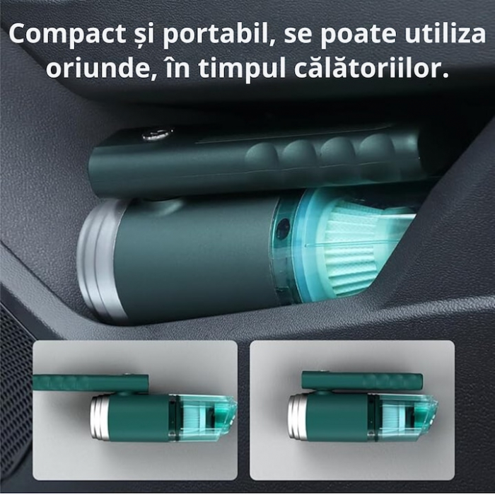 Aspirator Auto Portabil cu 5 accesorii+husa VarioShop®, Pentru uz caznic sau auto, Functie de aspirare, suflanta si vaccum, 2 viteze, 2 filtre hepa, 14000Pa, Putere 120W, Acumulator 2800 mAh, Incarcar [11]