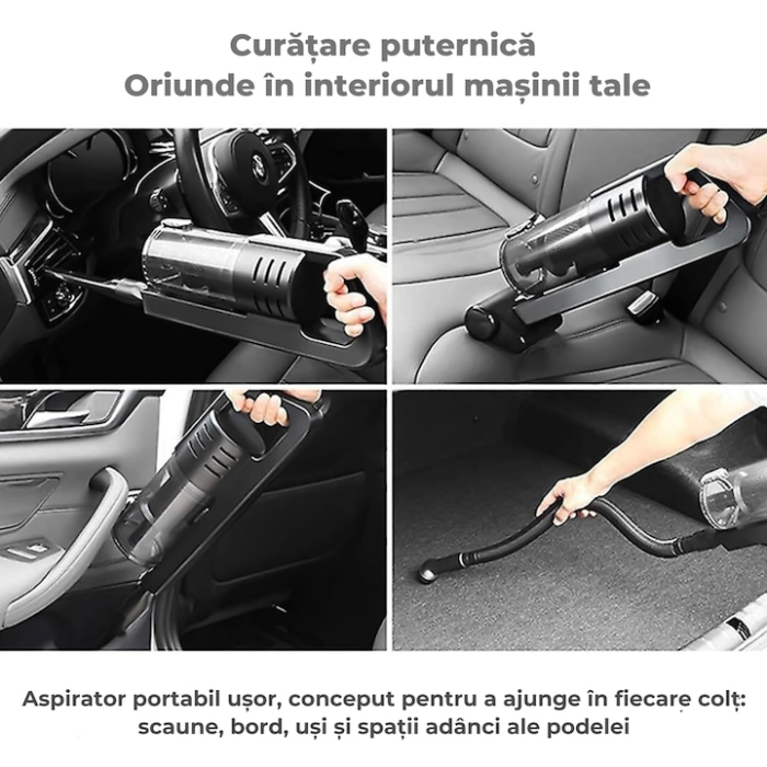 Aspirator auto portabil VarioShop®, 12V, 100W, 5.5 kPa, tehnologie ciclonica, filtru HEPA, perie TURBO cu LED, set complet de accesorii [5]