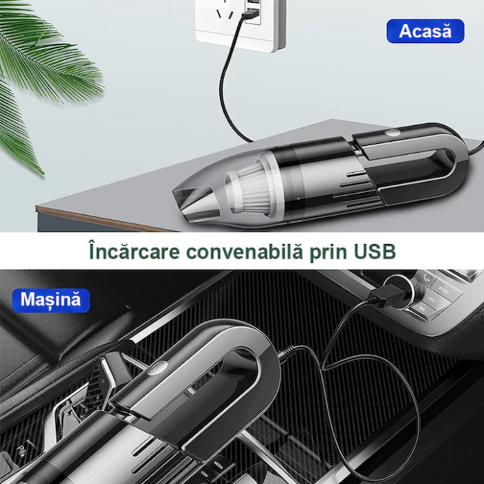 Aspirator auto wireless VarioShop®, pentru masina si casa, compact, portabil, usor de folosit, sistem de filtrare dublu, filtru HEPA, 120 W, 12 V, Negru [3]