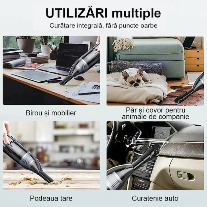 Aspirator auto wireless VarioShop®, pentru masina si casa, compact, portabil, usor de folosit, sistem de filtrare dublu, filtru HEPA, 120 W, 12 V, Negru [6]