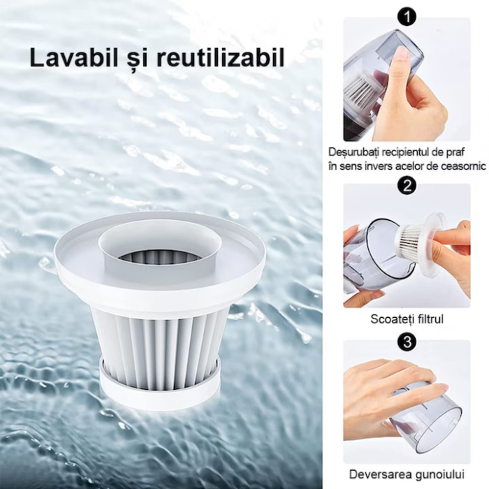 Aspirator auto wireless VarioShop®, pentru masina si casa, compact, portabil, usor de folosit, sistem de filtrare dublu, filtru HEPA, 120 W, 12 V, Negru [5]